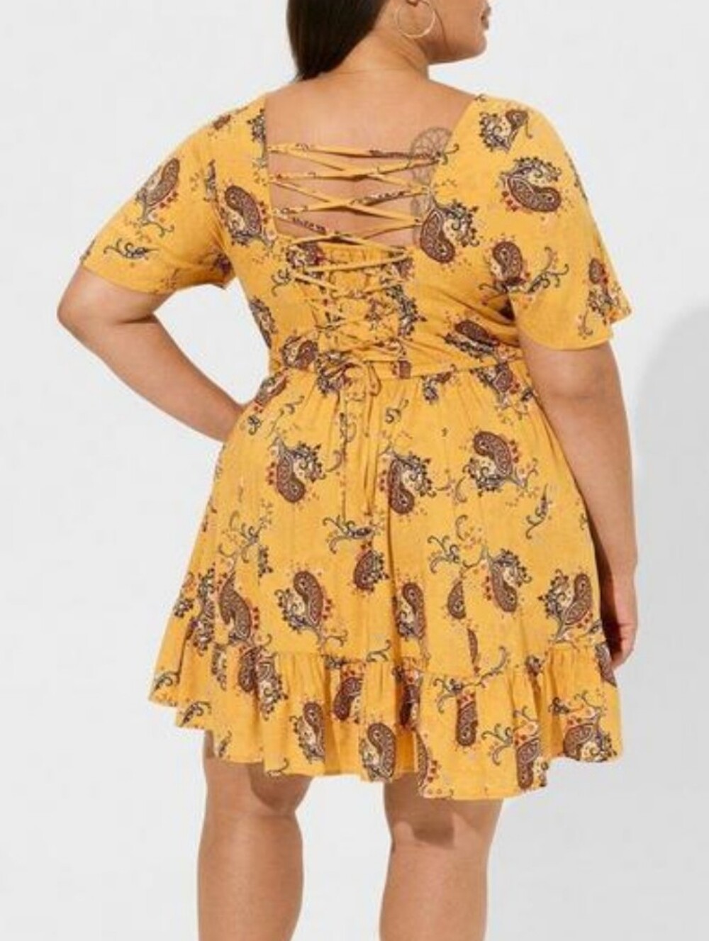 Torrid Mini Wash Challis Flutter Sleeve Lace Back Dress With Pockets, Sz. 2. - Picture 2 of 6